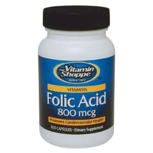  Vitamin Shoppe   Folic Acid, 800 mcg, 300 capsules Health 