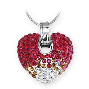  Ashley Arthur .925 Silver Red Flame Crystal Heart Pendant 