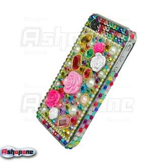 Color 3D Rose Bling Crystal Hard Case for iPhone 4 4G  