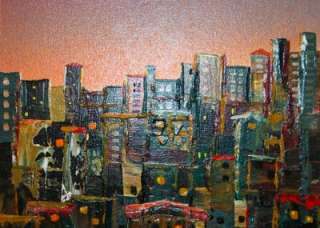 SV ABSTRACT CITYSCAPE URBAN HOMES SHANTY TOWNS PAINTING  