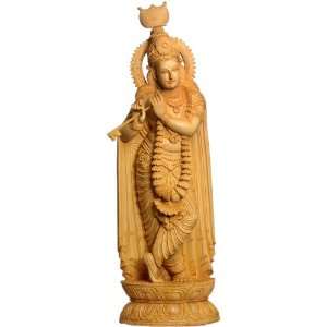 Krishnas Sweet Call of Love   Shivani Wood Sculpture from 