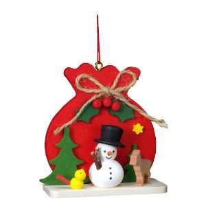 Ulbricht Red Sack with Snowman Ornament 