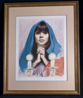   Numbered Lithograph Girl with Shawl & Shabbos Candles 70s  