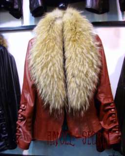 FJ7 new Real fox fur collar real leather blazer jacket  