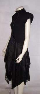 Vintage 1980s Party Dress Blk Lace Trim Skirt   S/M  