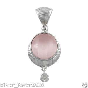 Sterling Silver Pendant Pink Selenite White Topaz Rare  