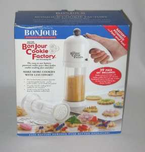 BONJOUR COOKIE FACTORY BATTERY POWERED 39 PIECE COOKIE PRESS & KIT NEW 