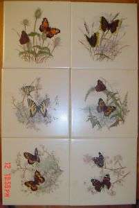 Set of 6 Vintage Hyalyn USA Butterfly Tiles or Coasters  
