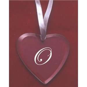  Glass Heart Ornament with the Letter O 