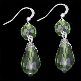 wholesale 15 color faceted crystal bead silver plated dangle earring 