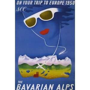   EUROPE 1950 BAVARIAN ALPS LARGE VINTAGE POSTER REPRO
