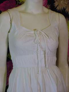 70s white cotton Sundress w/eyelet corset bodice XS 32b  