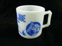 Vintage Hazel Atlas Ranger Joe Mug White Milk Glass Cup Childs Blue 