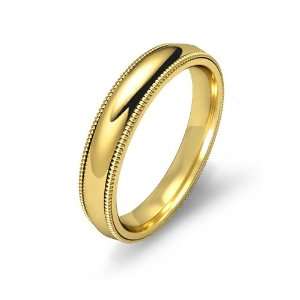   Dome Milgrain Wedding Band 5mm Comfort Fit 14k Yellow Gold Ring (8