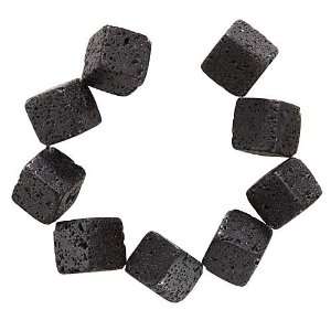  Real Black Lava Square Diagonal Cube Focal Beads 25mm (10 