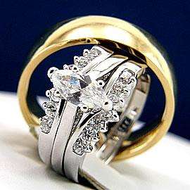 3pcs His Hers Engagement Wedding Band Ring Set Marquise Cut Mens and 