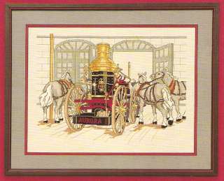 Vtg Fire Truck Cross Stitch Pattern With Horses NICE  
