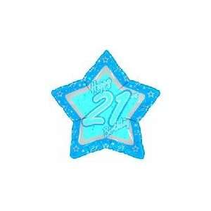  21 Happy 21st Birthday Blue Star   Mylar Balloon Foil 