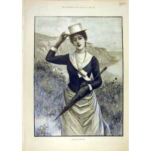  Lady Hat Cowell Portrait Woman Sea Side Fine Art 1890 