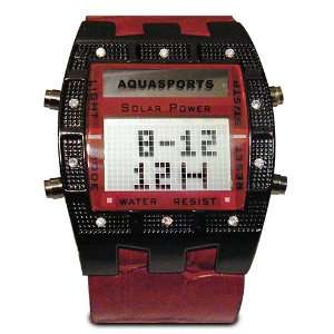  Solar powered scrolling wrist watch (Red / Black 
