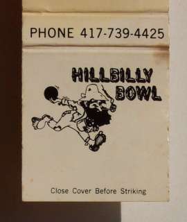 1980s? Matchbook Hillbilly Bowl Kimberling City MO MB  