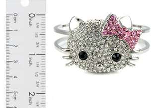   Crystal Hello Kitty Silver Bangle Bracelet Pink Bow 3D Lovely  