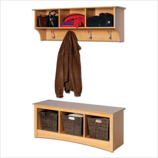 Prepac Sonoma Maple Cubbie Bench & Wall Coat Rack Set Living Room 