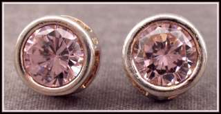   .925 ROUND PINK CUBIC ZIRCONIA 10mm CZ POST EARRINGS ~NEW~  