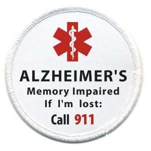  ALZHEIMERS Memory Impaired Call 911 Alert 2.5 inch Sew on 