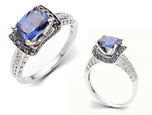 22 ct Radiant Cut Sapphire & Diamond Unique Set Ring 10k White Gold 