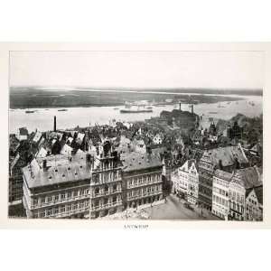  1920 Print Antwerp Scheldt River Town Hall Cityscape 