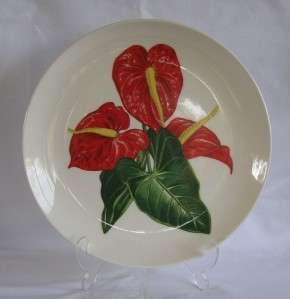 Vintage Santa Anita Ware Flowers of Hawaii Red Anthurium Dinner Plate 
