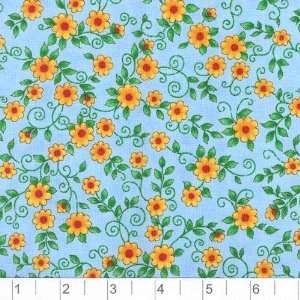  45 Wide Daisy Floral Blue Fabric By The Yard Arts 