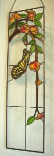 Stained Glass Panel ~ Butterfly with Flowers ~ Handmade  