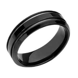 Mens Chisel 7mm Comfort Fit Black Titanium Wedding Band with Groove 