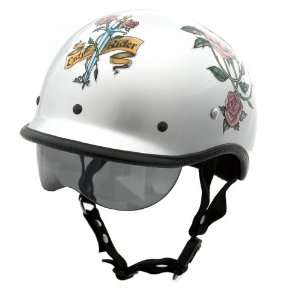  Silver Rose Lady Rider Motorcycle Helmet Automotive