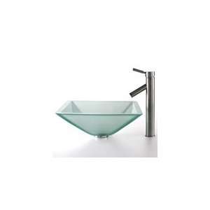  Kraus Aquamarine Frosted Square Glass Sink and Sheven 