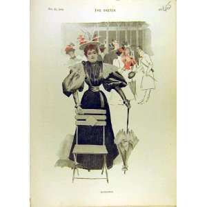  1896 Sandown Races Lady Sketch Woman Old Print