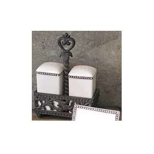   Beaded Square Salt And Pepper Shakers With Caddy