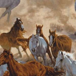 HORSES ON TAUPE RUN WILD RUN FREE~ Cotton Quilt Fabric  