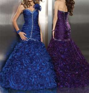 Beaded Ruffle Ribbon Floral Embroidery Evening Gown 374  