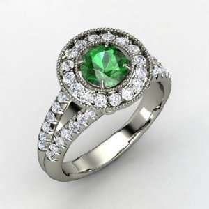  Amelia Ring, Round Emerald Sterling Silver Ring with 