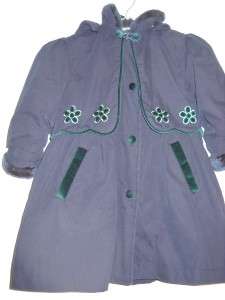 Girls ROTHSCHILD Navy With Green Trim / Detachable Hood Winter Coat 3T 