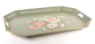 Vintage 1950s Floral Handpainted Large Tole Tray Signed  