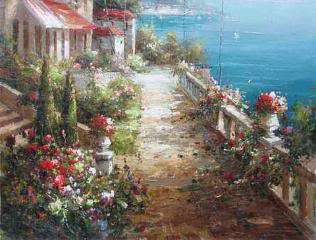 36x48 Mediterranean Art Oil Painting Italian Sea Coast  