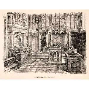  1925 Wood Engraving Beauchamp Chapel Warwick England Decor 