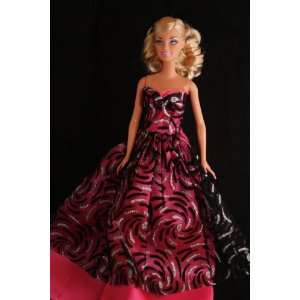 Elegant Pink & Black Party Dress, Handmade to Fit the Barbie Sized 