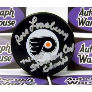 Ross Lonsberry Autographed Puck   Philadelphia Flyers inscribed 74 75 