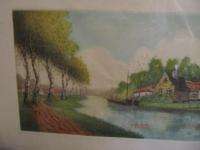 Old Riviere en Flandre Colored Etching SIGNED by G. Darfeuil River 