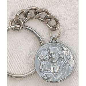   Pewter Keychain (Key Ring) St. Joseph and Baby Jesus 